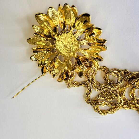 Vintage Gold Plated Sunflower Brooch And Or Pendant Necklace - Picture 6 of 10